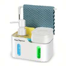 1pc 5-In-1 Kitchen Sink Organizer With 2 Soap Dispensers, Sponge Holder And Dishcloth Rack, Suitable For Hand Soap, Dish Soap, Sponge And Cleaning Tools, Kitchen Sink Accessories - Multicolor - View 5