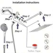Shower Head Combo,8inch/10 Inch High Pressure Rain Shower Head With 11 Inch Adjustable Extension Arm And 5 Settings Handheld Powerful Shower Spray Against Low Pressure Water - Silver - View 7
