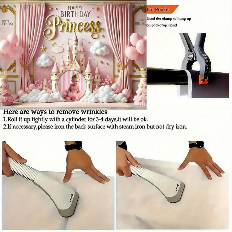 1pc Customizable Pink Princess Castle Birthday Party Photo Backdrop Banner, Pink Castle-Cake-Balloon Design, Polyester Birthday Party Photo Backdrop, Cake Table Decoration, Suitable For Birthday, Party, Celebration, Indoor & Outdoor Garden Party Decoration, Multiple Sizes Available - Multicolor - View 3