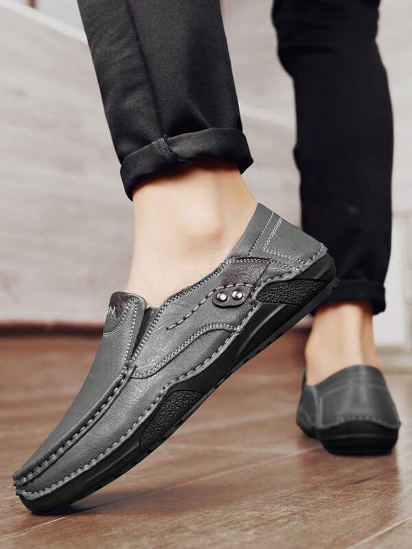 New Handmade Leather Casual Slip-On Loafers For Men, Comfortable Driving Moccasins, Non-Slip Flat Outdoor Walking Shoes