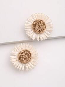 2 件藤编向日葵装饰沙滩帽，3D 花卉装饰太阳帽配件，爪夹，发夹，发夹，发夹，学校用品 - 彩色 - 查看 9