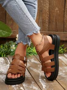 女士厚底凉鞋波西米亚绑带时尚鞋，休闲沙滩装 - 棕色 - 查看 5