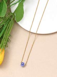 1 件不锈钢链式项链，带眼形 Hamsa 手形吊坠，适合日常佩戴