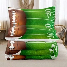 NINENINE Boys Bedding Set - Green Rugby Field Football Comforter With Pillowcase, Soft Football Quilt, Full Size - 綠色 - 查看 3