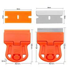 塑料/金属刀片双头刮刀，刮铲 - 带金属和塑料刀片的塑料刮刀工具，乙烯基、油漆、贴纸去除工具，用于清洁汽车、窗户、玻璃、木材、厨房用具，无划痕 - 橘色 - 查看 9