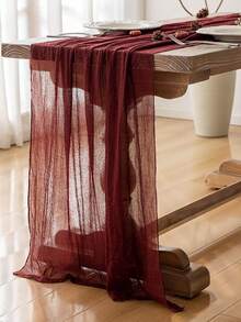 1pc Burgundy Solid Color Table Runner, Party Table Centerpiece Decor Tablecloth, Kitchen Decor Table Cover, DIY Ruffle Table Runner, Birthday Table Runner, Wedding Decor, Wedding Tablecloth, Party Home Decor - Burgundy - View 4