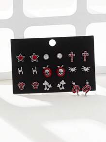 9 Paar Gothic Stil Spitzen Anhänger Set mit Kreuz, Herz, Stern, Spinne, Totenkopf Motiven, vielseitig einsetzbare Party Socken