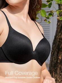 Wingslove 女士提拉支撑T恤文胸，无缝加厚钢圈文胸 - 黑色 - 查看 3