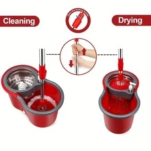 Spin Mop And Bucket Set, 360° Spin Mop And Bucket With Wringer Set And 3 Microfiber Mop Refills, Stainless Steel 61" Extended Handle Spinning Mop Bucket System For Floor Cleaning - Red - View 4
