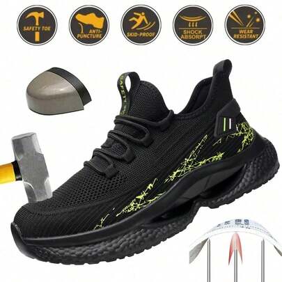 男士工作安全鞋，防砸、防滑、防刺穿运动钢头鞋，轻便建筑工地仓库防护鞋，英式防撞劳动防护鞋，舒适透气夏季户外工作鞋