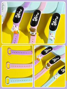 Set de 3 relojes deportivos infantiles M3 con nueva pantalla digital LED de pantalla táctil, con diseños de osito, arcoíris, caballo, zanahoria y conejito blanco, perfecto para actividades al aire libre, viajes y un regalo versátil para compañeros de clase, amigos y vuelta al colegio - Multicolor - Ver 6