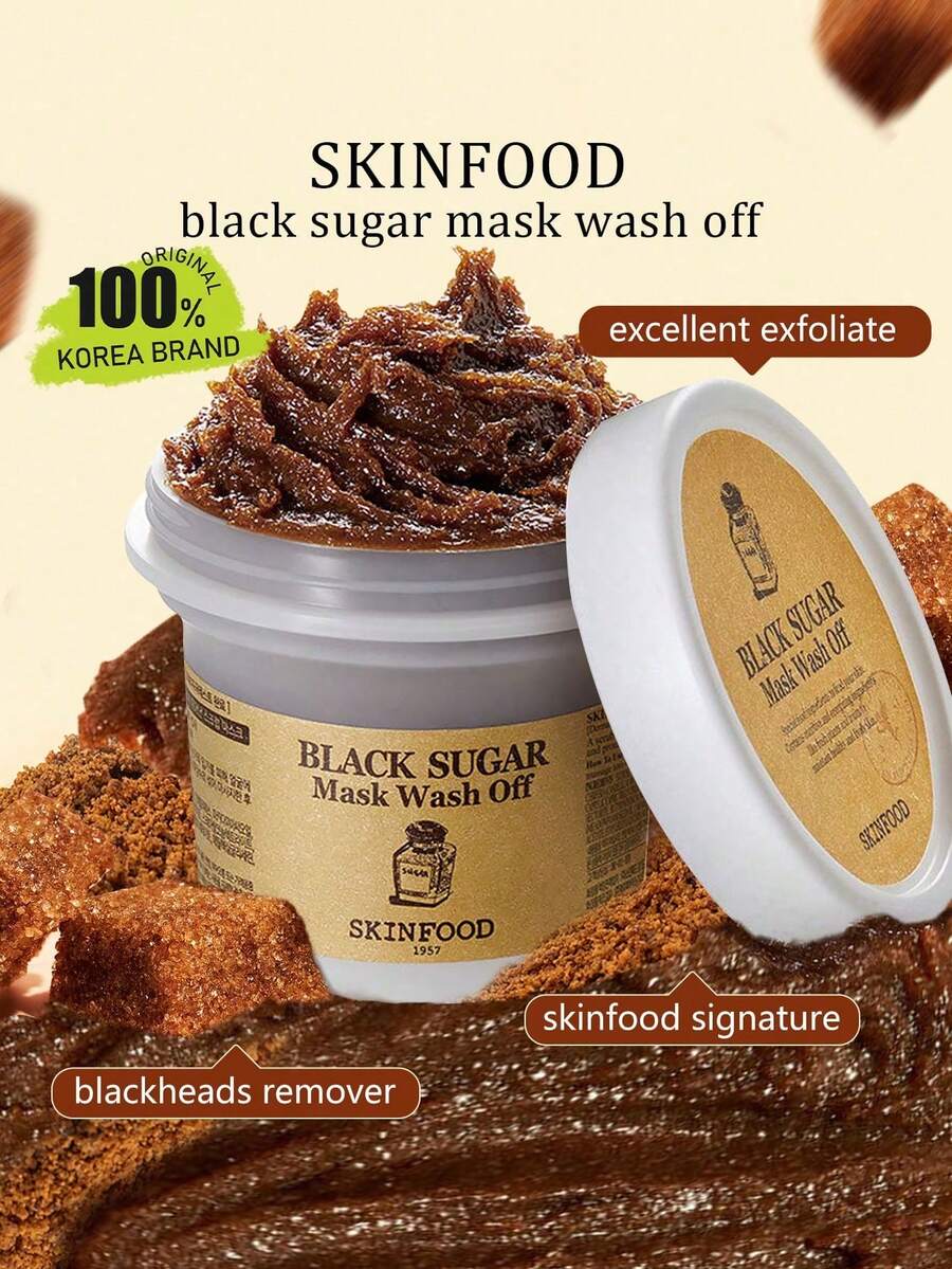 Skinfood 黑糖面膜 顆粒質地 磨砂洗脫式面膜 柔滑乳霜 煥膚保養 深層清潔 溫和去角質 毛孔淨化 韓國化妝品 120g/4.23oz - 120g/4.05fl. oz. - 查看 1