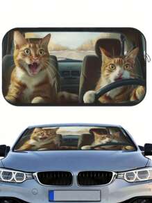 Funny Cat Car Sun Visor, Made Of Polyester Fiber, Fits Various Car Front Windshield, Blocks UV Rays And Decorates Interior, Keeps Your Car Cool, Foldable And Easy To Store