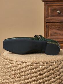 MonaNise 女士 3 厘米布质高跟鞋黑色玛丽珍厚底高跟鞋，时尚百搭 - 軍綠色 - 查看 7