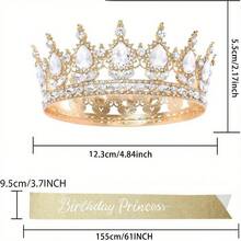 Perlengkapan Pesta Ulang Tahun Bling Rhinestones Mahkota Tiara Emas Selempang Putri Ulang Tahun untuk Wanita Aksesori Rambut Selamat Ulang Tahun Hadiah Prom Dekorasi - MultiWarna - View 11