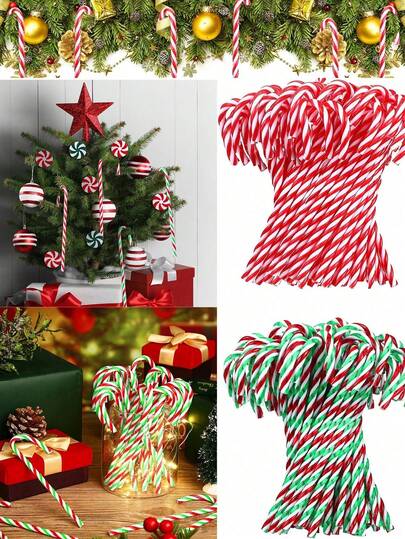 12 piezas - Bastones de caramelo navideños, adornos para árbol de Navidad, decoraciones navideñas para decoración de árbol, suministros para fiestas navideña, decoración para escena festiva
