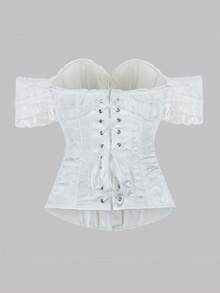 1 Stück Vintage Palast-Stil Spitzen-Bustier in Große Größen für Frauen, Off-Shoulder Bindebandkleid mit offenem Rücken, körperbetontes Abendkleid, Hochzeitskleidung