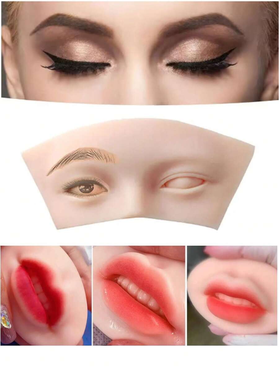 BUCICE Eyelash Extension Training Practice Eyelash Model Silicone Skin Face, Reusable 3D Practice Silicone Skin Lips Permanent Makeup Tattoo Training Makeup Tools - Multicolor - View 1