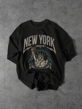 男士休闲运动短袖 T 恤，轻盈宽松圆领上衣，每日字母印花 T 恤，春夏