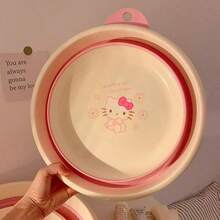 Sanrio 1pc Cute Sanrio Hello Kitty Folding PP Washbasin For Women, Thick And Durable Anti-Drop Sweet And Adorable, Suitable For Dorm, Bedroom, Bathroom, Shared Home Amenities