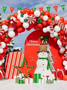 130pcs Christmas Balloon Garland Arch Set, With Christmas Green, Red, White Candy Balloons, Gift Box Balloons, Red Star Balloons, Suitable For Christmas Party