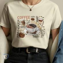 Women's T-Shirt With Coffee Themed Art In Modern Design