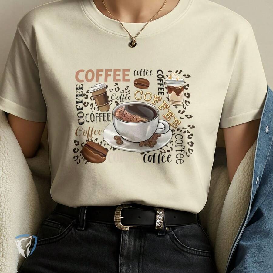 Women's T-Shirt With Coffee Themed Art In Modern Design