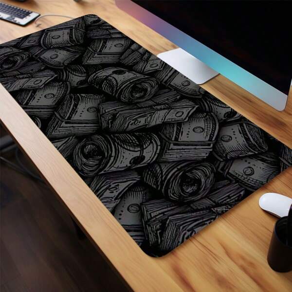 1pc Long-Lasting Non-Slip Waterproof Black And White Cool Dollar Mouse Pad, Large Office Game Table Mat For Smooth Navigation(Back-To-School Season Supplies).,School Supplies,Back To School