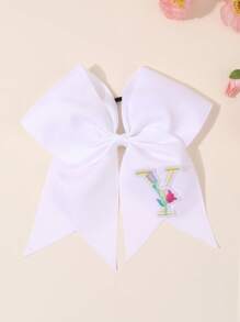 1pc 26Letters Back To School Customized Text Name Bow Hair Ring,Personalized Solid Color Embroidered 26 Letters Decoration Bow Hair Ring,Fashion Unique Hair Accessories For Girls Back To School Gifts, Daily Use - 彩色 - 查看 2