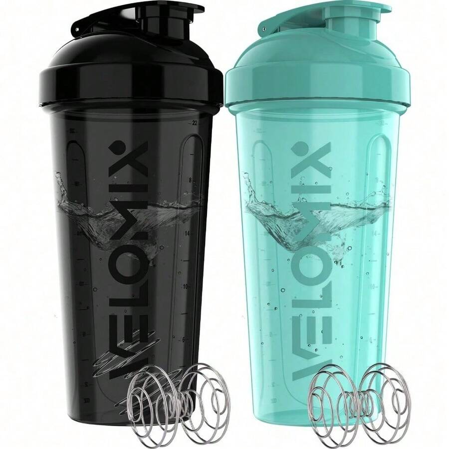 2-Pack 28oz/830ml Premium Shaker Bottles With 4 Stainless Steel Balls - Leakproof  Mixer Cups For Protein, Smoothies & Meal Replacement - Gym, Office, Travel & Home Use - Blue & Clear Combo With Measurement Marks - 21) Black / Turquoise - View 1