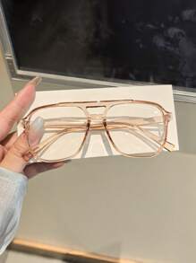 1 PC Women's Acrylic Glasses Frame Pilot Square Polycarbonate Frame Stylish Flat Glasses For Daily Reading And Daily Clothing Decor - Multicolor - View 8