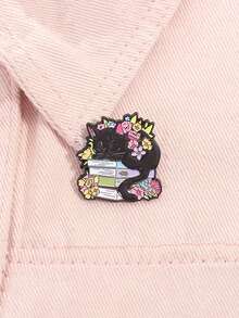 1 件可爱花卉、动物和黑猫卡通书迷胸针，时尚珠宝适合男女，日常佩戴和朋友礼物