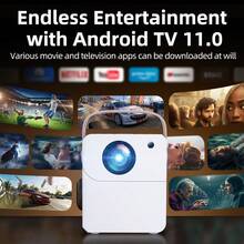 Proyector para cine en casa 4K Ultra HD 5G 2025 con proyección inmersiva. Compatible con Android y Apple, permite proyección de pantalla móvil y en pared blanca. Apto para KTV, juegos, cursos en línea, dormitorio y uso en exteriores. Con sistema Android integrado, altavoces incorporados y gran variedad de aplicaciones. Regalo perfecto para Navidad y San Valentín.