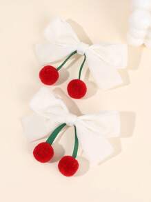 2pcs Cherry Hair Bows For Girls White Cherry Bow Alligator Clips Cute Sweet Bow Hair Clips Baby Toddlers Vacation Gifts Bow Barrettes Lovely Fruit Bow Hair Clips Teens Hair Accessories