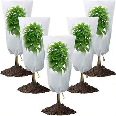 Plant Covering Anti-Freeze Protective Film, Size 23.62*31.49lnch, Suitable For Outdoor Plants, Courtyard Plants And Potted Plants, With Its Own Protective Film With Elastic Rope And Zipper, Which Is Cold And Insect-Proof