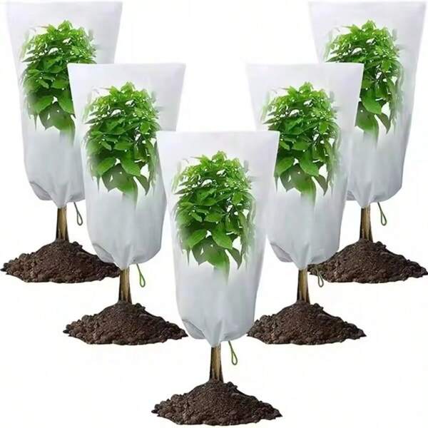Plantenbeschermfolie tegen vorst, afmeting 60*80 cm, geschikt voor buitenplanten, kamerplanten en potplanten, met eigen beschermfolie met elastisch koord en rits, die koud- en insectenwerend is