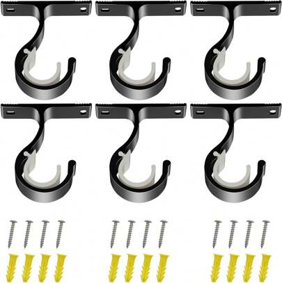 Set di 6 supporti per aste per tende: robusti supporti neri per aste da 25-28 mm