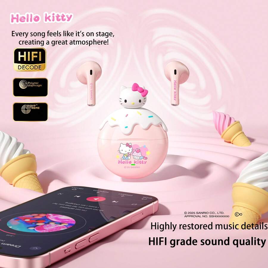 SANRIO Cake Doll EJ-910 卡通可爱真无线耳机,半入耳式降噪HIFI触控运动游戏耳机,生日礼物 - 彩色 - 查看 1