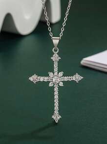 1 pieza Collar de mujer con cruz estrella simple y circonita de diamante, de lujo ligero, nicho, cadena de clavícula de textura de alta calidad, adecuado para hombres y mujeres, collar de perlas chapado en oro de 18k, collar de cuentas, collar colgante joyería bohemia