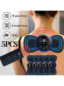 5 st/set fjärrstyrd EMS elektrisk pulsmassage för nacke, 8 massagelägen, 19 intensitetsnivåer, djup avslappningsmassagedyna, lindrar muskelspänningar, lämplig för muskler och rygg - Svart - Visa 2