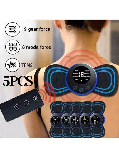 Set de 5 masajeadores de cuello eléctricos con control remoto EMS, 8 modos de masaje, 19 niveles de intensidad, almohadilla de masaje de relajación profunda, alivio de la tensión muscular, adecuado para músculos y espalda