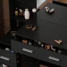 Black Dressing Table Makeup Vanity Desk With LED Lights Mirror, Drawers, Shelves, Storage Cabinets, LED Bulbs Mirror & 3 Color Modes Adjustable Brightness, Large Vanity Makeup Desk For Girls Bedroom, Modern Design Bedroom Furniture