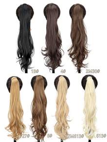 棕色渐变马尾假发片，柔韧环绕式波浪马尾假发片，长款合成假发片，适合女性和女孩使用 - 彩色 - 查看 5