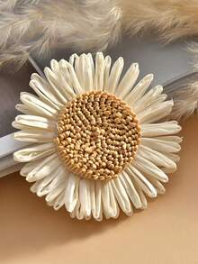 2 件藤编向日葵装饰沙滩帽，3D 花卉装饰太阳帽配件，爪夹，发夹，发夹，发夹，学校用品 - 彩色 - 查看 5