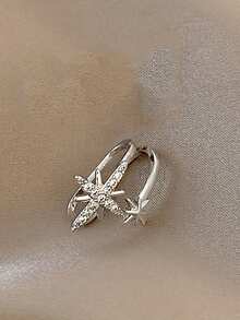 1pc Asymmetric Octagonal Ear Clip Earrings For Women, Fashion Unique Personalized Delicate Earring Suitable For Daily Wear, Gatherings & Parties - Silver - View 8