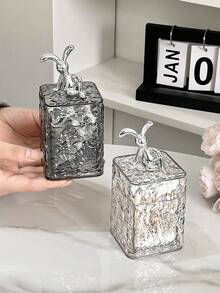 1pc Compact Chic Luxury Transparent Gray Bear Design Cleaning Swab Holder Box, Multi-Purpose High-End Creative Living Room Toothpick/Swab Storage Box, Delicate And Lightweight - Multicolor - View 9