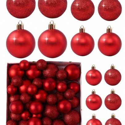 44pcs Christmas Ball Ornaments Set, Classic Christmas Decorations, 3/4/5cm Christmas Balls, DIY Craft Balls, Suitable For Christmas Tree, Plastic Christmas Ball Decorations, Christmas Tree Decor, Holiday Decor Pendants, Shatterproof, Suitable For Holiday, Wedding, Party Gifts, New Year Decor Pendants, Wedding Party Decor, Christmas Gifts, Home Decor (Red) Christmas Decor, Room Decor, Winter Christmas Decor, Home Christmas Gifts, Christmas Decorations