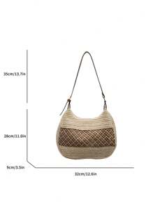 女士镂空单肩包可调节肩带草编旅行手提包时尚托特包女士夏季日常包女士草编沙滩包波西米亚镂空编织手提包大容量手提包PU单肩包斜挎托特包度假