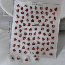 5D Embossed Cute Seven-Star Ladybug Waterproof Nail Stickers - Vibrant Orange & Black Design, Self-Adhesive Nail Art Decals For Manicures & Pedicures, Easy To Apply &, 15-Count Pack, Ladybug Nail Art Sticke - 紅色+黑色 - 查看 4