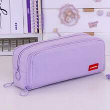 1 قطعة حقيبة يد نسائية جديدة بلون أحادي من مادة الأكسفورد ذات ثلاثة سحابات، حقيبة أقلام للطلاب للاستخدام اليومي في المدرسة